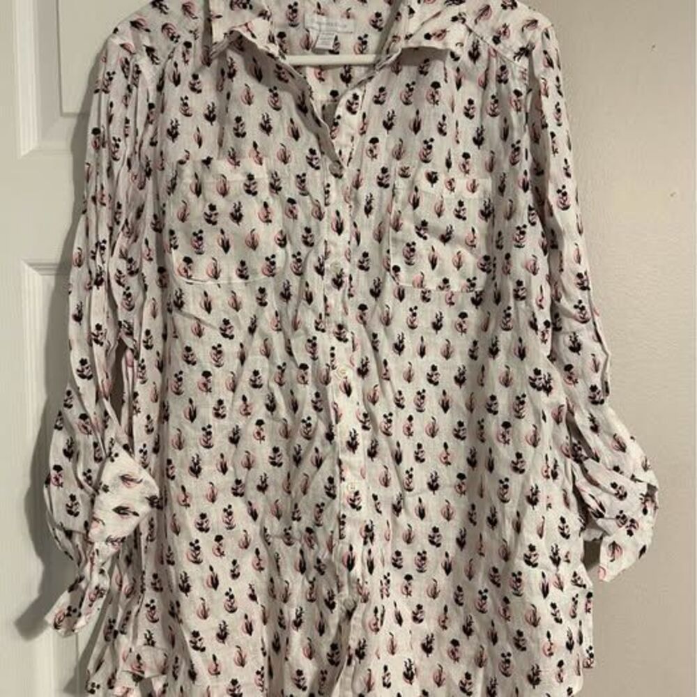NWT Charter Club 100% Linen Floral Button Down Shirt Size XL